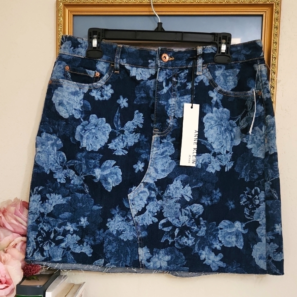 Floral Jean Skirt Above The Knee Casual Skirt Cottagecore Summer Vacation Large - Picture 1 of 8